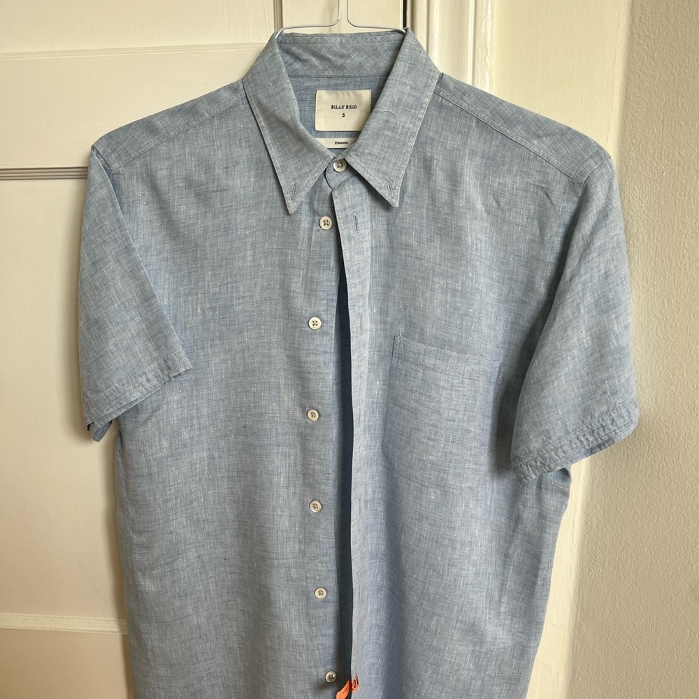 Billy Reid Tuscumbia Short Sleeve Linen Button-down shirt blue Mens small